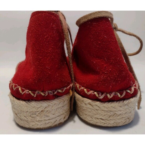 Carolina K Mila Platform Espadrilles Red Suede And Tan Sz 9 - Picture 9 of 10